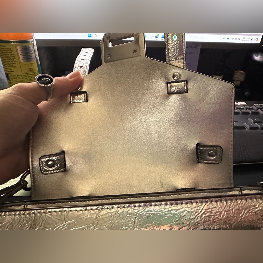 Manhattan Medium Crackled Metallic Leather Satchel - Picture 13 of 15